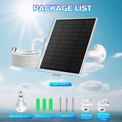 10W Solar Panel Charger for with Micro USB & Type-C DC Port for Security Cameras