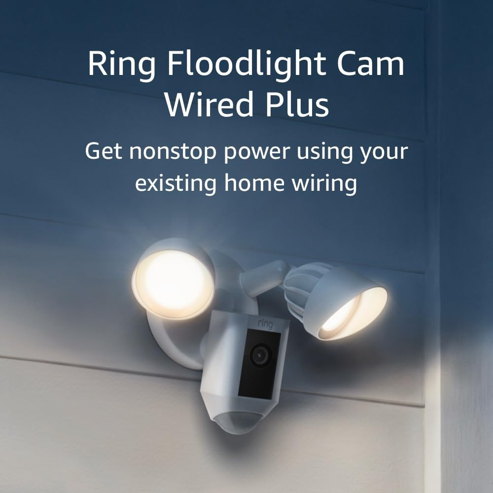Floodlight Cam Wired plus with Motion-Activated 1080P HD Video, White (2021 Rele