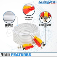10FT CCTV Cable Security Camera Siamese Wire BNC DC Power Video White Black Lot