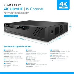 Amcrest 4K 16CH NVR No PoE Ports Supports up to 10TB HDD NV4116-A2 – 1 Warranty