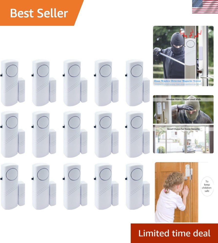 Wireless 90dB Door & Window Security Alarms – 15 Pack for Peace of Mind