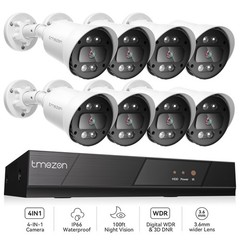 TMEZON 8CH 5MP DVR Security Camera System Kit Home Outdoor Color Night Vision