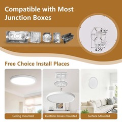 6PK 12 Inch LED Flush Mount Ceiling Light, 24W, 2520LM, 12inch-6PK, White