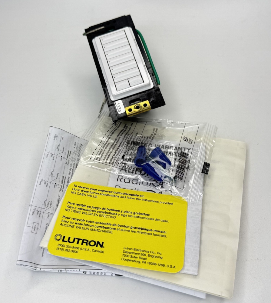 Lutron RRD-W6BRL-WH Radio Ra2 RadioRA RA 6 Button Keypad – White – NEW