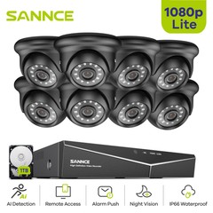 SANNCE 8CH 5IN1 DVR 1080P Security Camera System Outdoor Night Vision AI Detect