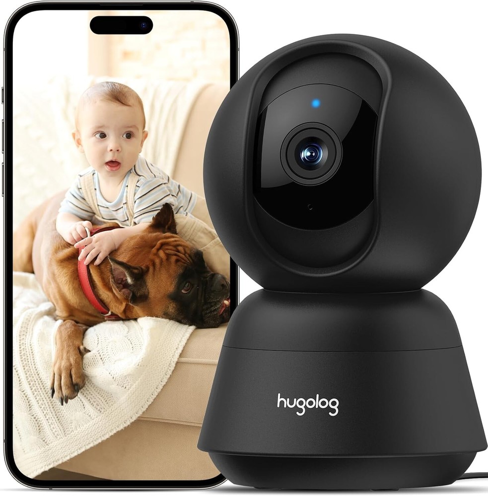 Hugolog 2K 3MP Indoor Pan/Tilt Security Camera with Auto-Focus,Ideal for Baby