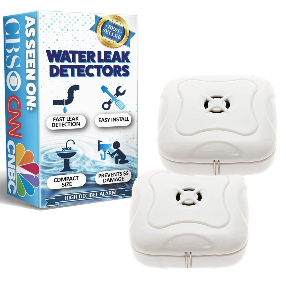 2 Pack Water Leak Detector 95 Db Flood Detection Alarm Sensor For Bathrooms Base