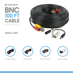 Amcrest 100 Foot BNC Coaxial Cable for CCTV Security HDCVI Camera Systems Single