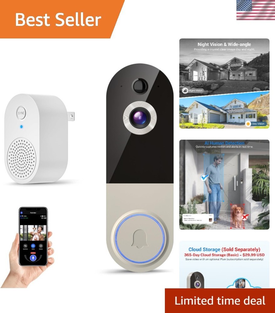 Water-Resistant 1080P Wireless Video Doorbell with Cloud Storage & Talk Function