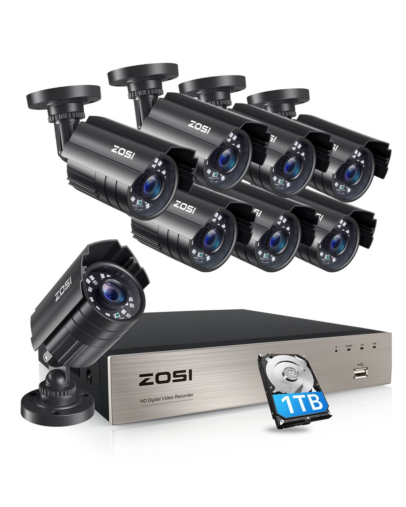ZOSI 8CH 5MP Lite DVR 1080P Security Camera System 1TB HDD Night Vision Outdoor