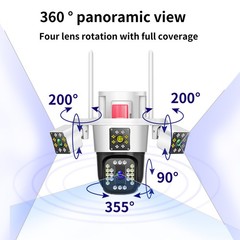 3 Lens HD 12MP WiFi IP Camera Wireless Outdoor CCTV PTZ Home Security IR Cam