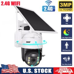 Solar Battery Powered Wireless WiFi Outdoor Pan/Tilt Home Security Camera System