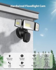 Atfoyer Floodlight Camera Hardwired 6500LM, 2K HD Security Black