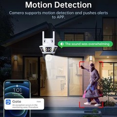 Triple Lens 3 Screen WiFi Security Camera Outdoor Two-Way Audio Night Vision PTZ