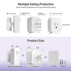 Wireless Motion Sensor Plug Kits,No-Wire Mini PIR Sensor Switch Control Plug to