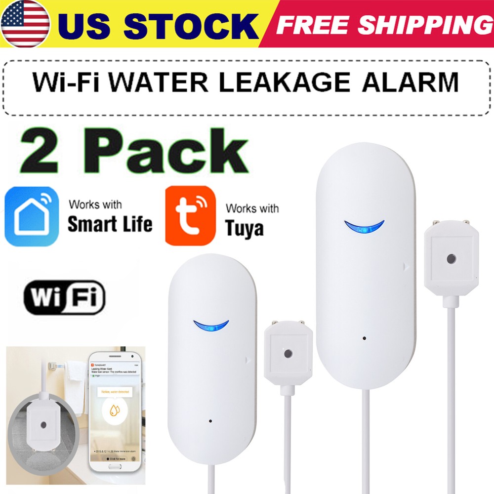 2X Tuya Smart WiFi Water Leak Sensor Flood Leakage Level Alarm Overflow Detector