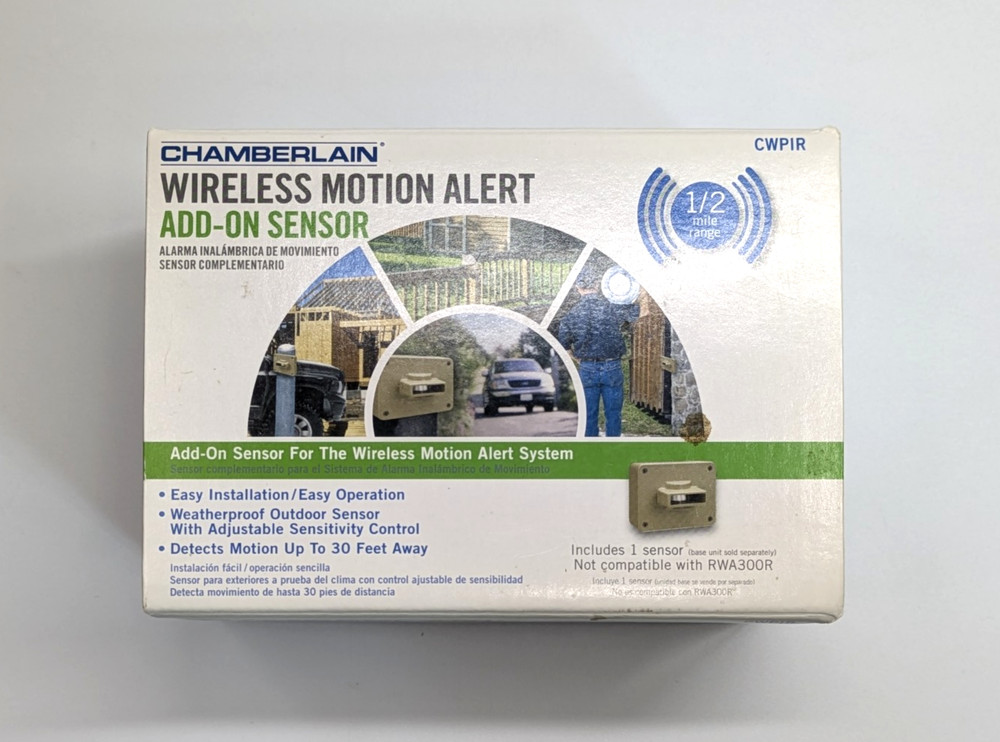 Chamberlain CWPIR Wireless Motion Alert AddOn Sensor Easy Install 0.5 Mile NIB