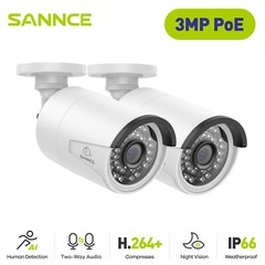 SANNCE 2pcs 3MP POE Security IP Camera Two Way Audio Outdoor for N98PBD System