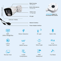 Anpviz 4MP PoE IP Bullet Security Camera Outdoor 24/7 Recording 2.8mm Lens NDAA