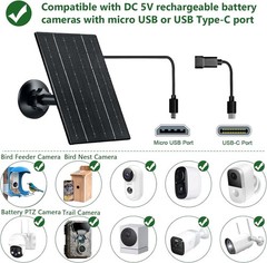 Solar Panel for Security Camera, 4W Solar Charger with Micro USB/USB-C Plug w…