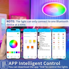 UprizeP RGB LED Ceiling Light, with Bluetooth Speaker, 24W 11.5 inch, White