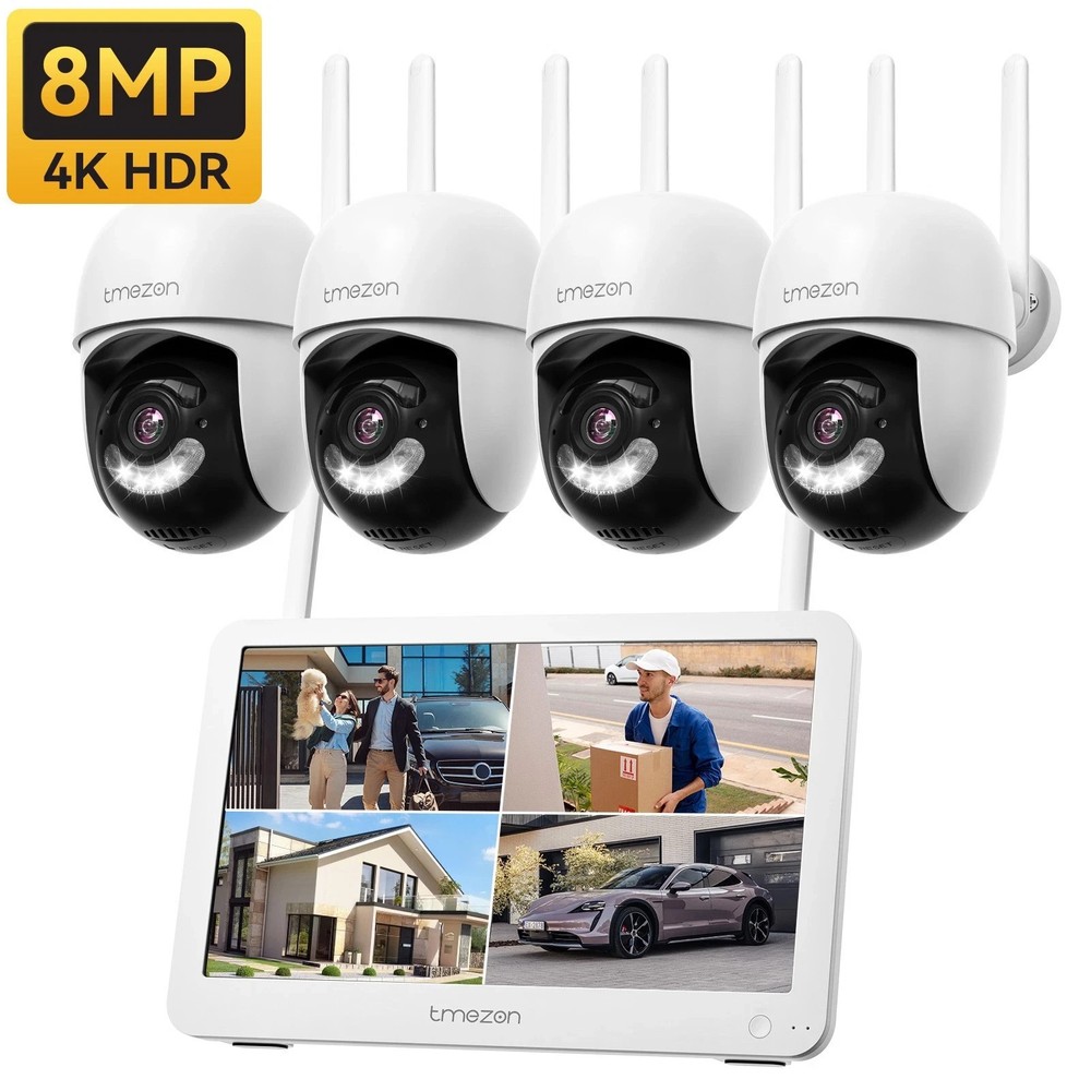 8MP PTZ Security Camera System Outdoor Wireless 12” Monitor for Home Security