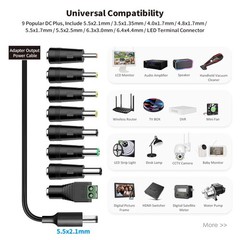 12V 2A 6Ft Power Supply Adapter, 24W Universal Charger AC 100-240V with 8Tips…