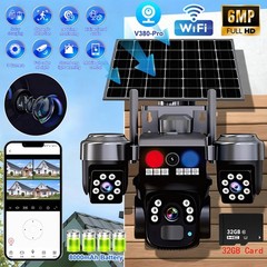 Solar Battery Powered Wireless WiFi Pan/Tilt Home Outdoor Security Camera System