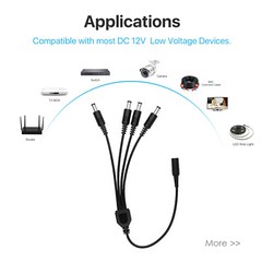 ZOSI 12V 2A Power Supply Adapter DC 1 to 4 Way Power Splitter Cable for Cameras