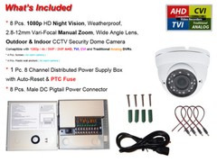 8x Home CCTV Security Cameras 1080p HD Night Vision Outdoor and 8 Port Power Box