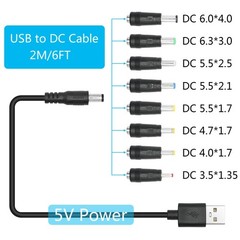 USB to DC 5.5 x 2.1mm Power Cord 2M/6FT, 5V USB 2.0 A Male to DC 5521 Male Pl…