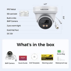 Vikylin 8MP 4K PoE IP Security Camera Outdoor Full Color Night Vision IP67 Audio