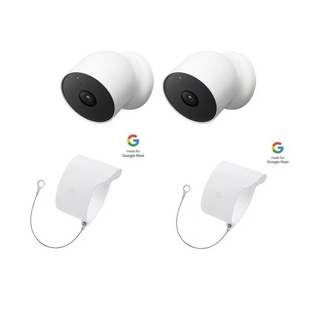 Google Nest Indoor/Outdoor Cam (Battery)2pk: Wireless Security+ anti-theft mount