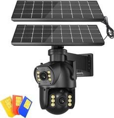 Dual Lens Cellular Security Camera 4G LTE Solar Powered, Wireless Outdoor Camera