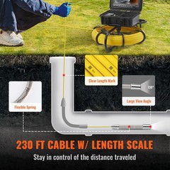9″ Sewer Camera, 230ft Cable, IP68 Waterproof with 12LEDs & DVR