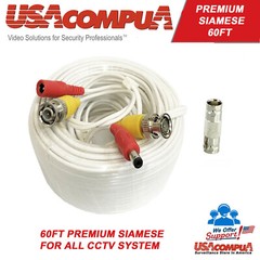 Extender Siamese Wire 60ft PREMIUM CCTV Security Camera Video BNC Adapter
