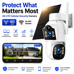 4G Cellular Outdoor Security Camera Wireless Solar Dual Lens Auto Tracking SIM