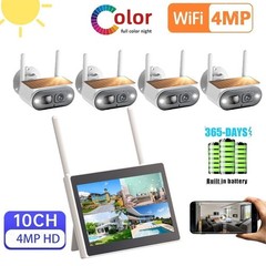4MP Solar Security Camera Outdoor Wireless 10CH NVR 4 Cam-Kit Color Night Vision