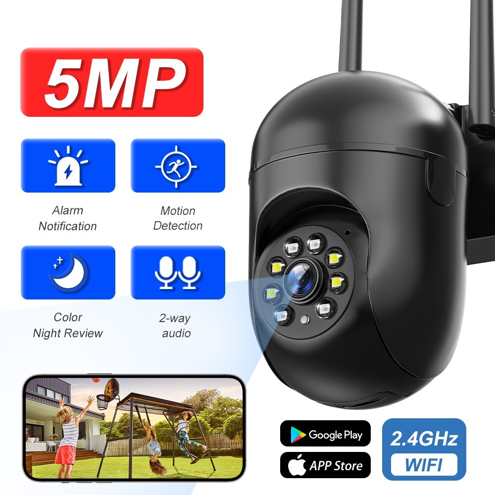 5MP Wi-Fi Indoor Outdoor PTZ Security Camera Home Smart Wireless 2-way Audio