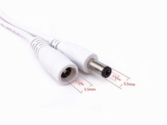 2 PCS 3m 9.84 FT White 5.5×2.5mm DC Plug Extension Cable Male Female 12V