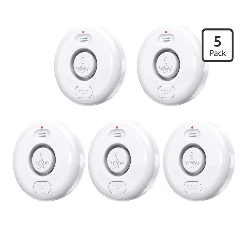 5 Pack Water Leak Alarm Detector, 120dB Loud Alert Water Sensor, IP66 Waterproof