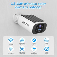 ARCCTV 4MP Wireless Solar Battery Wifi Home Security Camera System Outdoor Audio