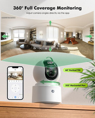 Battery Powered Indoor Camera Wireless 2 Pack, PTZ Pet Camera with 6000Mah Recha