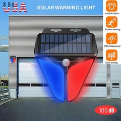2x Solar Alarm Strobe Light Motion Sensor Lamp Waterproof Sound Security Outdoor