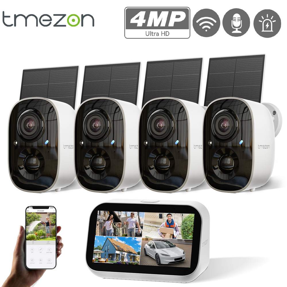 5G 4MP Solar Security Camera System Wireless Outdoor Audio with 4.3inch Monitor