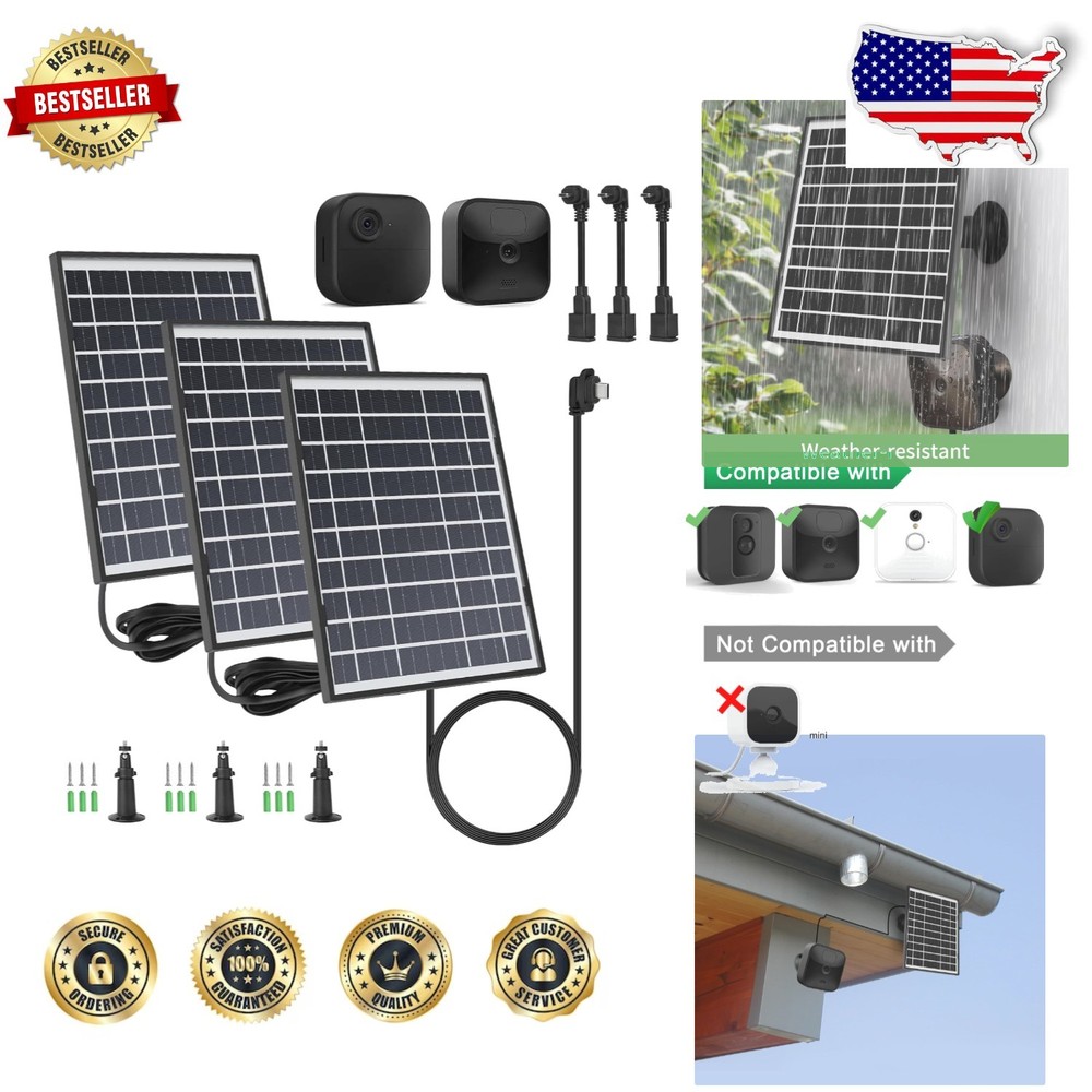3pk Blink Outdoor 4 Solar Panel Charger – 5V, Waterproof, 11.8Ft Cable