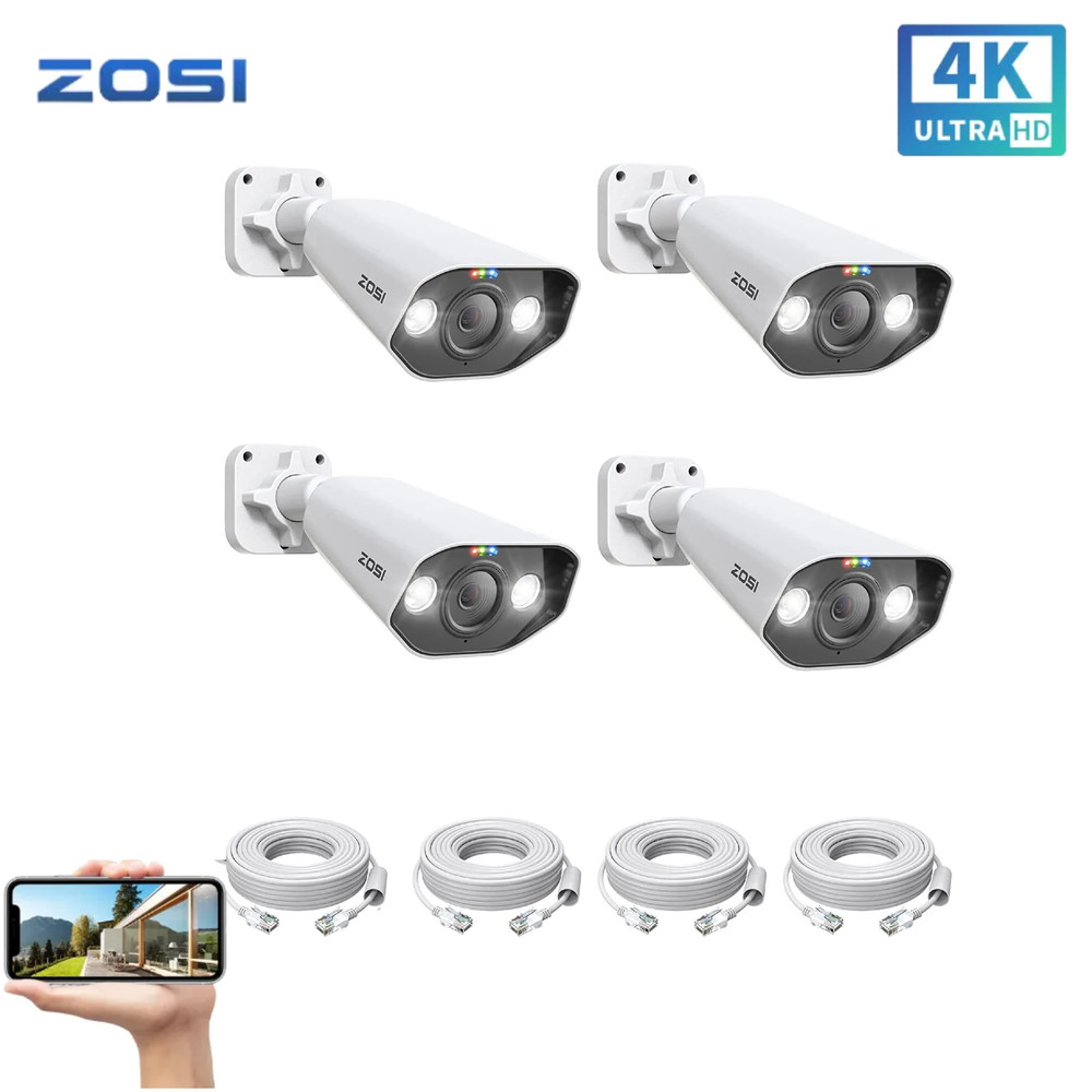 ZOSI 8MP 4K PoE IP Add-on Cameras Weatherproof Night Vision with Ethernet Cables