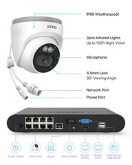 ZOSI 8CH 3K NVR 4MP 2.5K PoE IP Security Alarm Playback Camera System Wide Angle