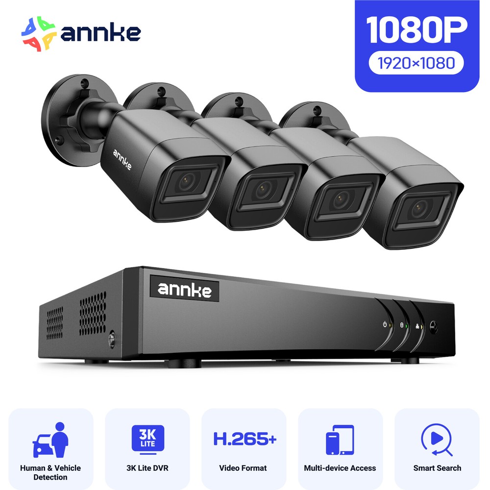 ANNKE 3K Lite 8CH DVR FHD 1080P CCTV Security Camera System Outdoor AI Detection