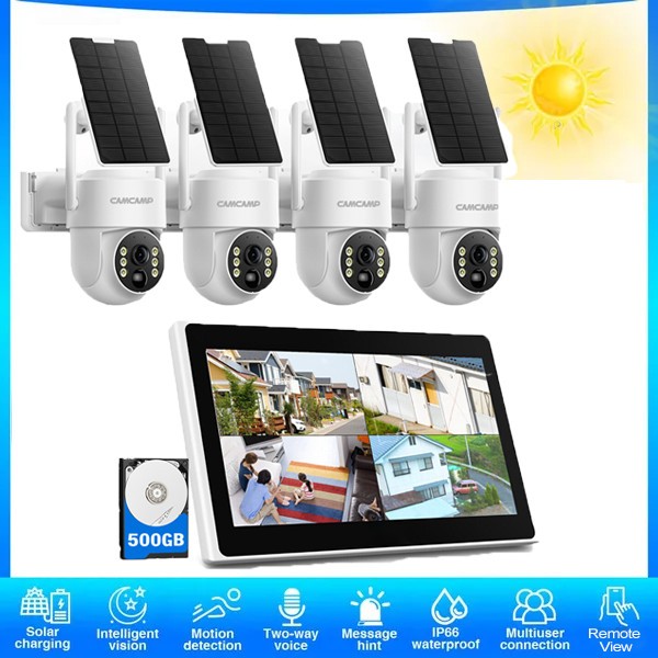 4MP Wireless Home Security Camera System Solar Wifi IP Cameras 10” Monitor NVR